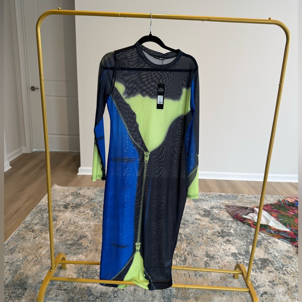 Fashion Nova Sheer Zipper Bodycon Dress - NWT; size 2X
